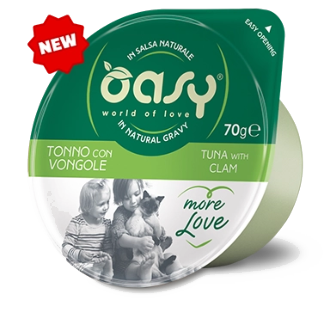 Oasy More Love Cup Tuna with Clam – vanička pre mačky 70 g – transparentné oficiálne balenie