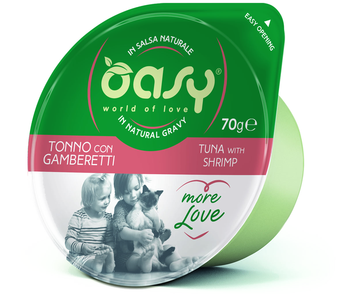 Oasy More Love Cup Tuna with Shrimp – vanička pre mačky 70 g – transparentné oficiálne balenie