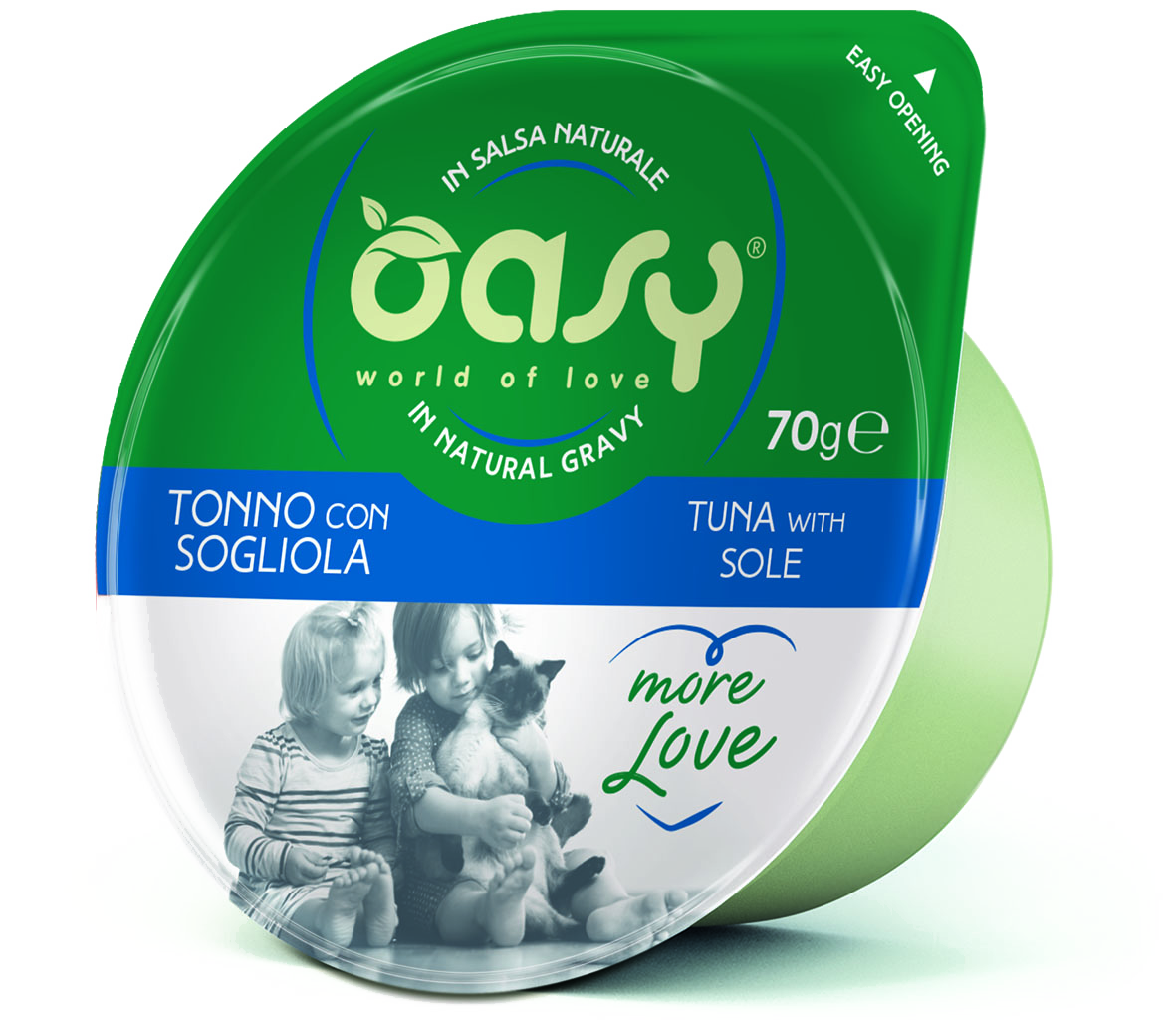 Oasy More Love Cup Tuna with Sole – vanička pre mačky 70 g – transparentné oficiálne balenie