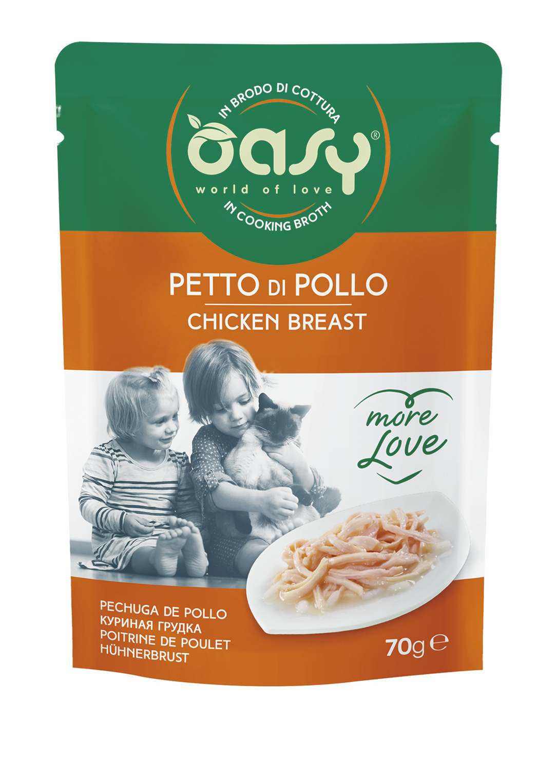 Oasy More Love Kapsička Chicken – kapsička pre mačky 70 g – transparentné oficiálne balenie