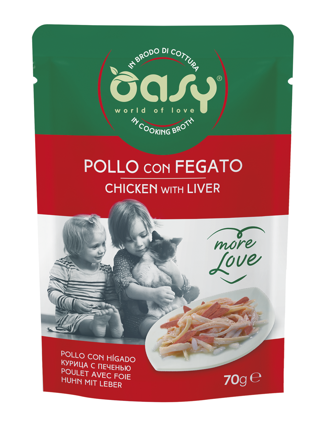 Oasy More Love Kapsička Chicken with Liver – kapsička pre mačky 70 g – transparentné oficiálne balenie