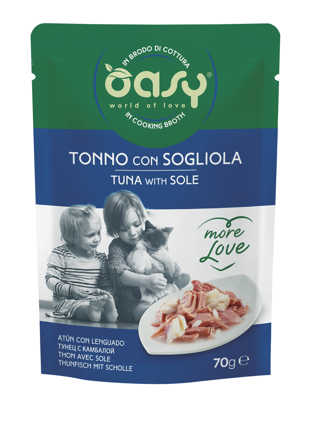 Oasy More Love Kapsička Tuna with Sole – kapsička pre mačky 70 g – transparentné oficiálne balenie