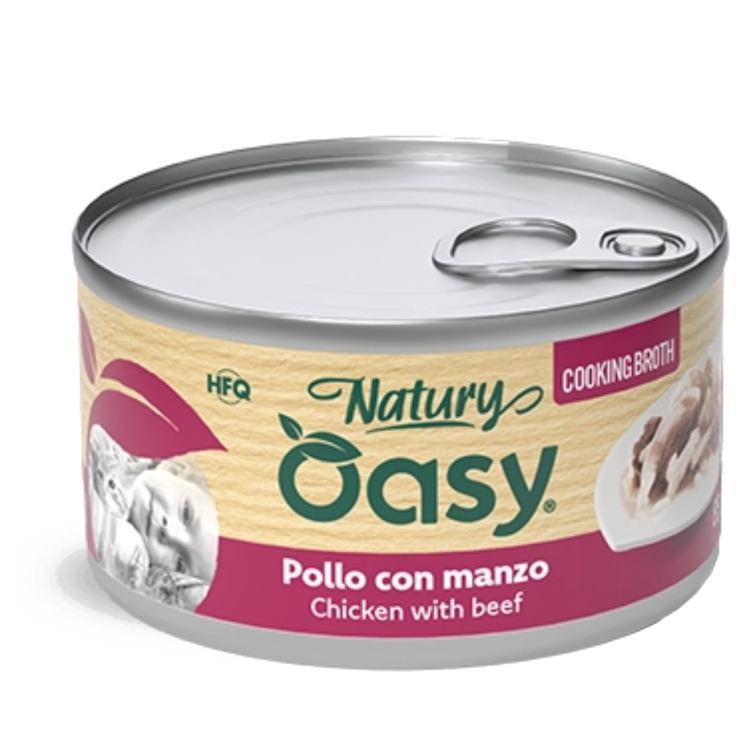 Oasy Natury Cooking Broth Chicken with beef – kapsička pre mačky 85 g – transparentné oficiálne balenie