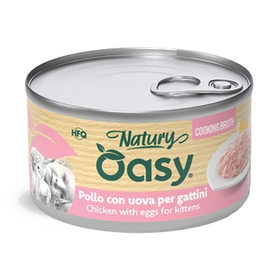 Oasy Natury Cooking Broth Chicken with eggs for kittens – kapsička pre mačiatka 85 g – transparentné oficiálne balenie