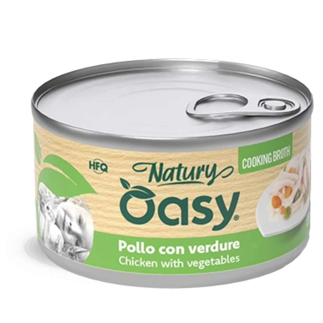 Oasy Natury Cooking Broth Chicken with vegetables – kapsička pre mačky 85 g – transparentné oficiálne balenie