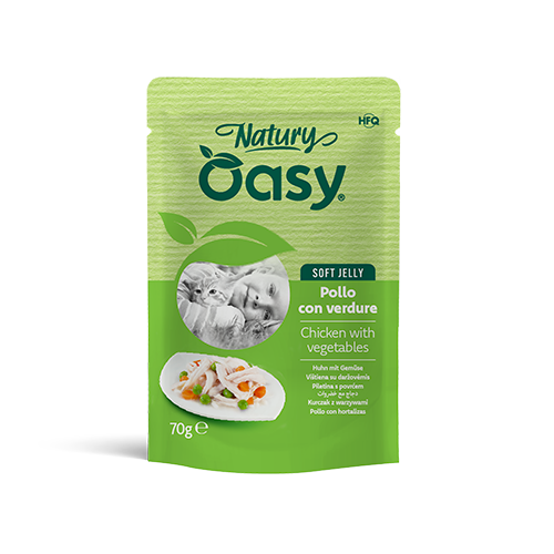 Oasy Natury Soft Jelly Chicken with vegetables – kapsička pre mačky 70 g – transparentné oficiálne balenie