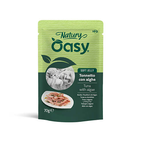 Oasy Natury Soft Jelly Tuna with algae – kapsička pre mačky 70 g – transparentné oficiálne balenie