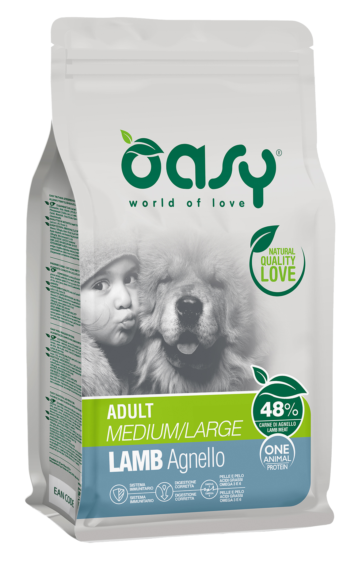 Oasy One animal protein Adult Medium/Large Lamb – granule pre psy – transparentné oficiálne balenie