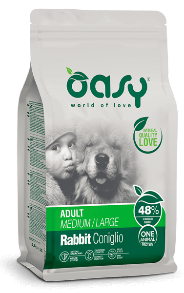 Oasy One animal protein Adult Medium/Large Rabbit – granule pre psy – transparentné oficiálne balenie