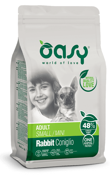 Oasy One animal protein Adult Small/Mini Rabbit – granule pre psy 2,5 kg – transparentné oficiálne balenie