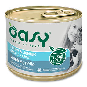 Oasy One animal protein Puppy & Junior Small/Mini Lamb – granule pre šteňatá 2,5 kg – transparentné oficiálne balenie