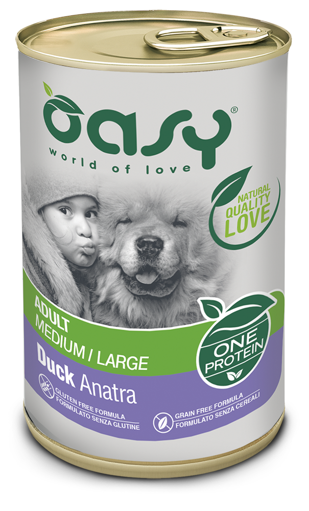 Oasy One protein Adult Medium/Large Duck – granule pre psy 400 g – transparentné oficiálne balenie