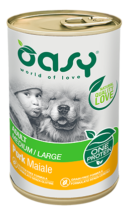 Oasy One protein Adult Medium/Large Pork – granule pre psy 400 g – transparentné oficiálne balenie