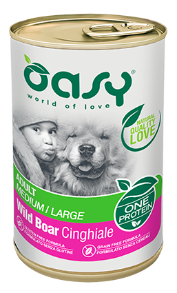 Oasy One protein Adult Medium/Large Wild Boar – granule pre psy 400 g – transparentné oficiálne balenie