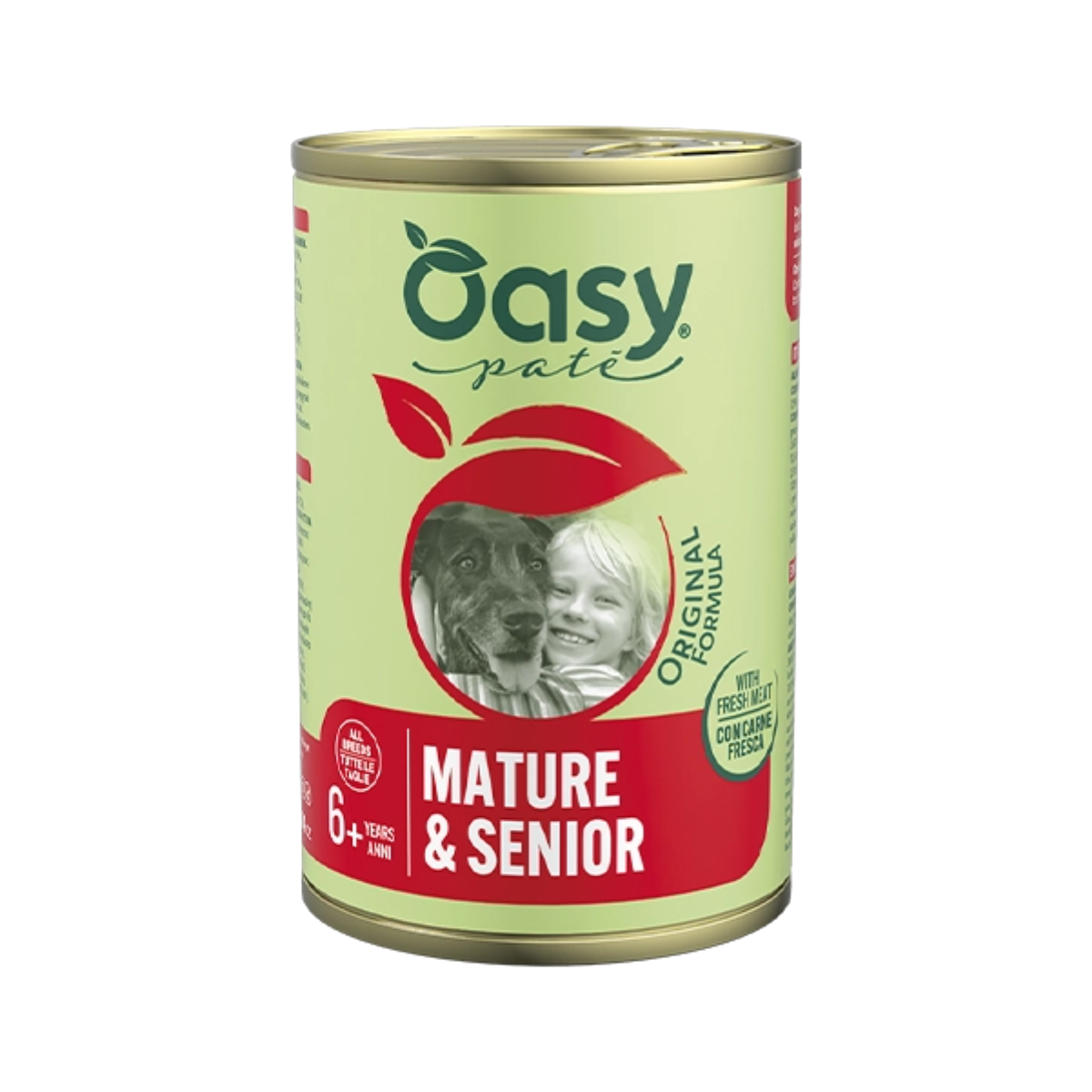 Oasy Original Formula Mature & Senior Chicken Paté – konzerva pre psy 400 g – transparentné oficiálne balenie