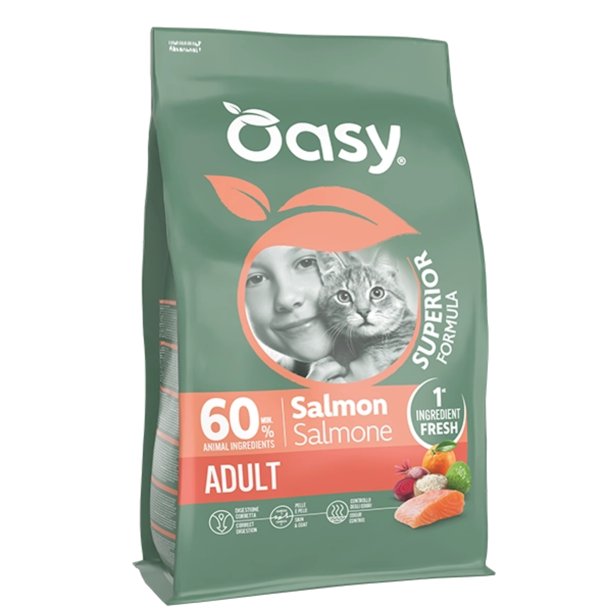 Oasy Superior formula Adult Salmon – granule pre psy – transparentné oficiálne balenie