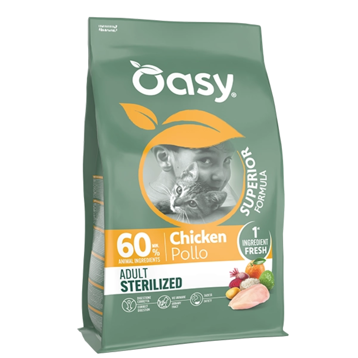 Oasy Superior formula Adult Sterilized Chicken – granule pre mačky – transparentné oficiálne balenie