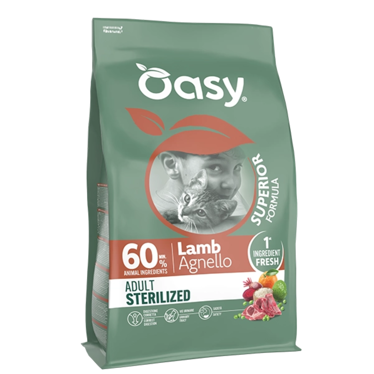 Oasy Superior formula Adult Sterilized Lamb – granule pre mačky – transparentné oficiálne balenie