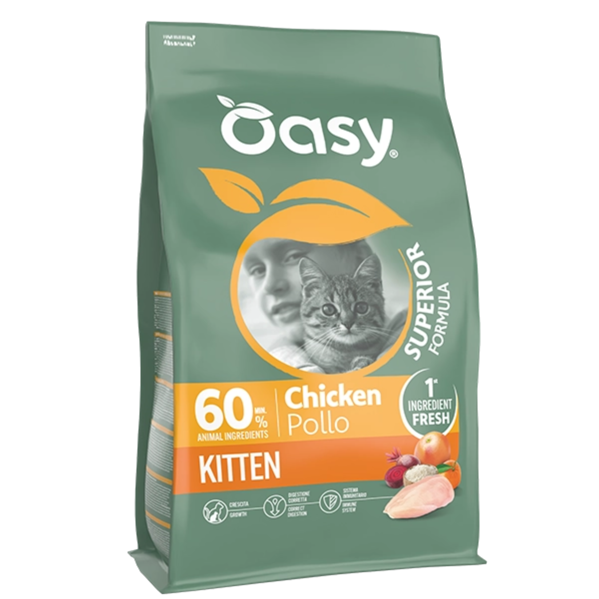 Oasy Superior formula Kitten Chicken – granule pre mačiatka – transparentné oficiálne balenie