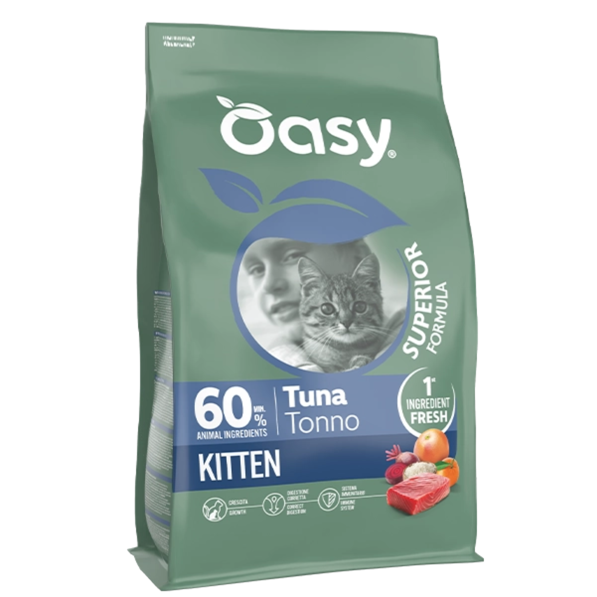 Oasy Superior formula Kitten Tuna – granule pre mačiatka – transparentné oficiálne balenie