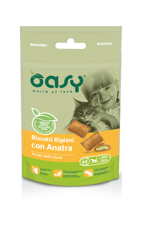 Oasy Treats with Duck – pamlsok pre mačky 60 g – transparentné oficiálne balenie