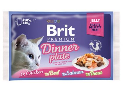 4449 brit premium cat delicate fillets in jelly dinner plate 340g 4x85g