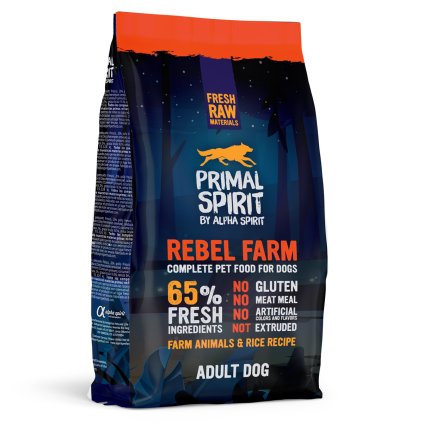 Primal Spirit Dog 65% Rebel Farm 1 kg 3+1 ZDARMA