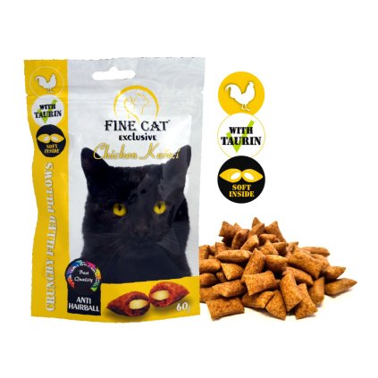 Fine Cat Exclusive plněné polštářky pro kočky anti-hairball kuřecí 60g