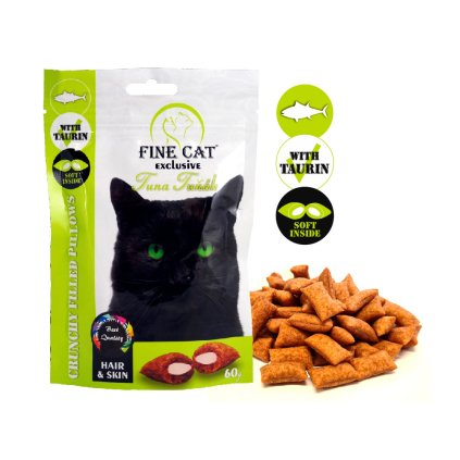 Fine Cat Exclusive plněné polštářky pro kočky hair & skin tuňák 60g