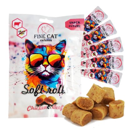 Fine Cat Exclusive Soft Roll svačinka pro kočky KUŘECÍ S HOVĚZÍM 5x10 g