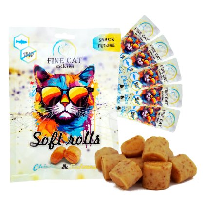 Fine Cat Exclusive Soft Roll svačinka pro kočky kuřecí s lososem 5x10g