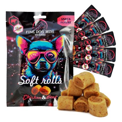Fine Dog Mini Exclusive Soft Roll svačinka pro psy kuřecí s hovězím 5x10g