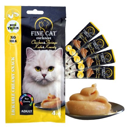 Fine Cat Exclusive Krémová svačinka pro kočky KUŘE & KREVETY 4x15g 5+1 ZDARMA