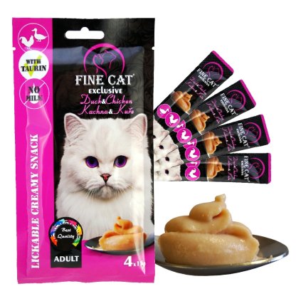 Fine Cat Exclusive Krémová svačinka pro kočky KACHNA & KUŘE 4x15g 5+1 ZDARMA