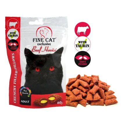 Fine Cat Exclusive Plněné polštářky pro kočky HOVĚZÍ 60g 5+1 ZDARMA