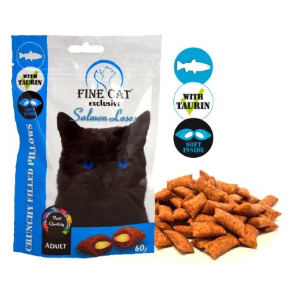 Fine Cat Exclusive Plněné polštářky pro kočky LOSOS 60g 5+1 ZDARMA