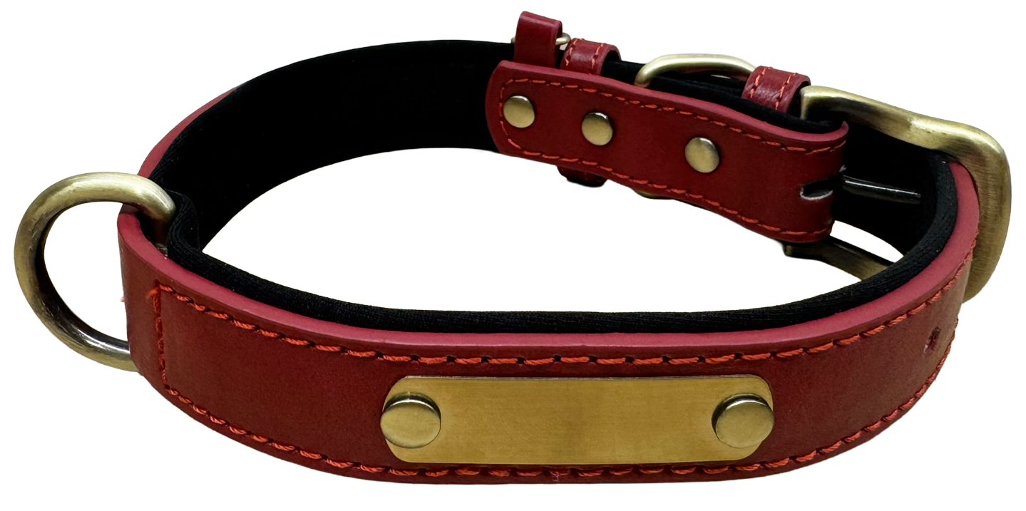 Petify Kožený obojek pro psa Fluff červený Velikost: S