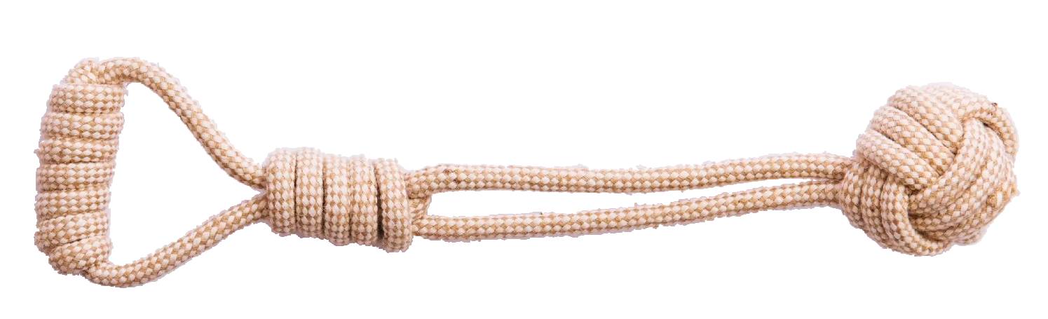 Provazové přetahovadlo pro psa míč s rukojetí 45 cm béžová