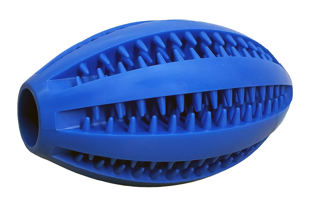 Žvýkací míček pro psy Rugby 12 cm modrý