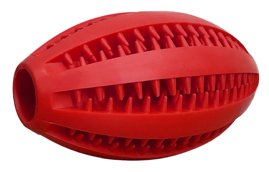 Žvýkací míček pro psy Rugby 12 cm červený