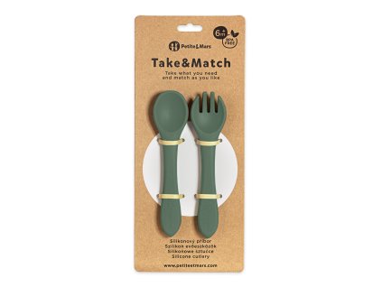 PETITE&MARS Příbor silikonový TAKE&MATCH Misty Green 6m+