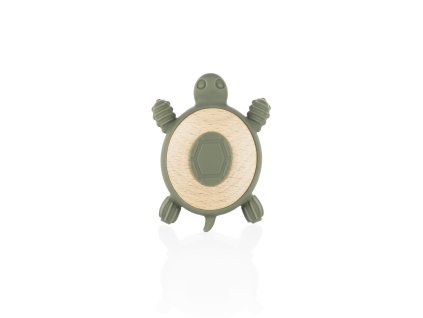 Silikonové dřevěné kousátko Turtle, Forest Green