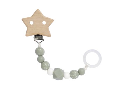 LÄSSIG Soother Holder Wood/Silicone 2024 Little Universe star olive
