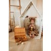 PlayandGo EEVAA farm puzzlemat made in a playhouse child is sitting inside while playing with wooden toys wooden basket