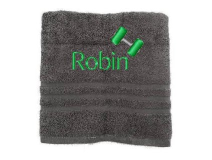 Hantel Grün Hand/Badetuch mit Namen Schön gestickter aus 100% Baumwolle