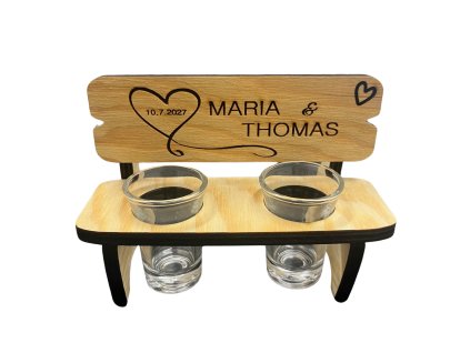 Personalisiert Hochzeit schnapsbänkle mit 2 Gläsern
