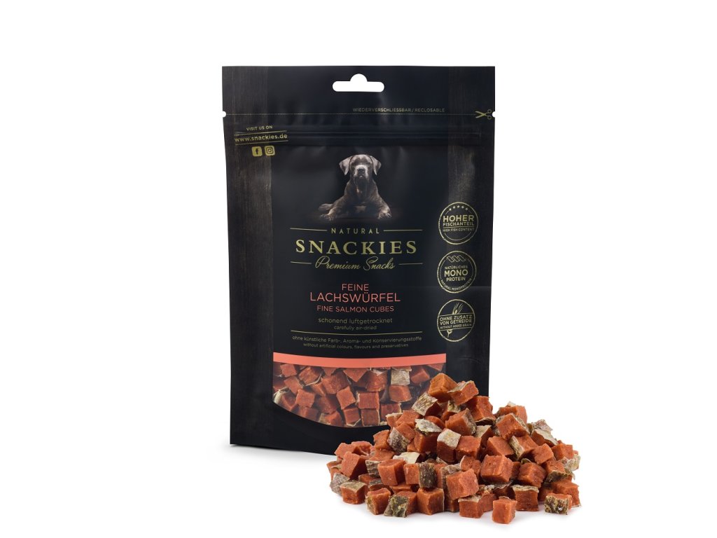 snackies feine lachswuerfel 170g tuete mit produkt