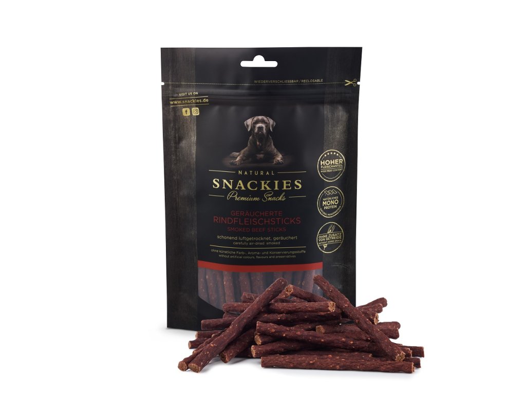 snackies geraeucherte rindfleischsticks 170g tuete mit produkt