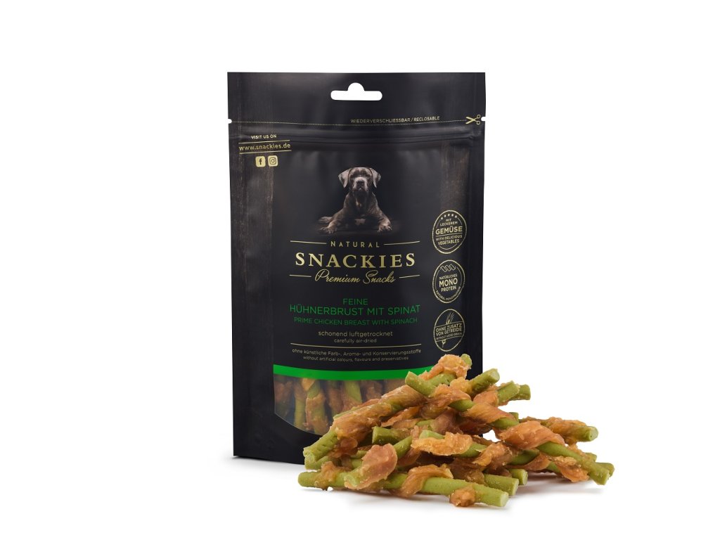 snackies feine huehnerbrust mit spinat 170g tuete mit produkt