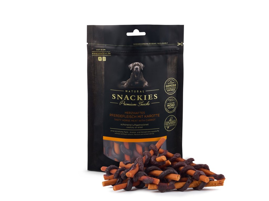 snackies herzhaftes pferdefleisch mit karotte 170g tuete mit produkt